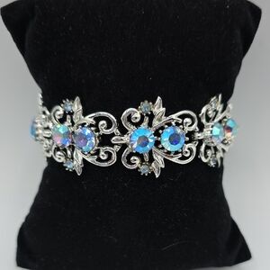 Coro Silver Bracelet with Iridescent Blue Stones